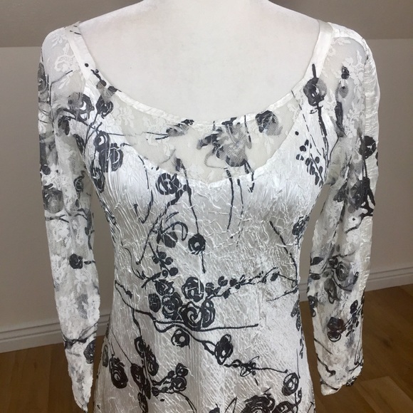Komarov Scoop Neck Lace Sleeve Floral Midi Dress - Picture 2 of 9